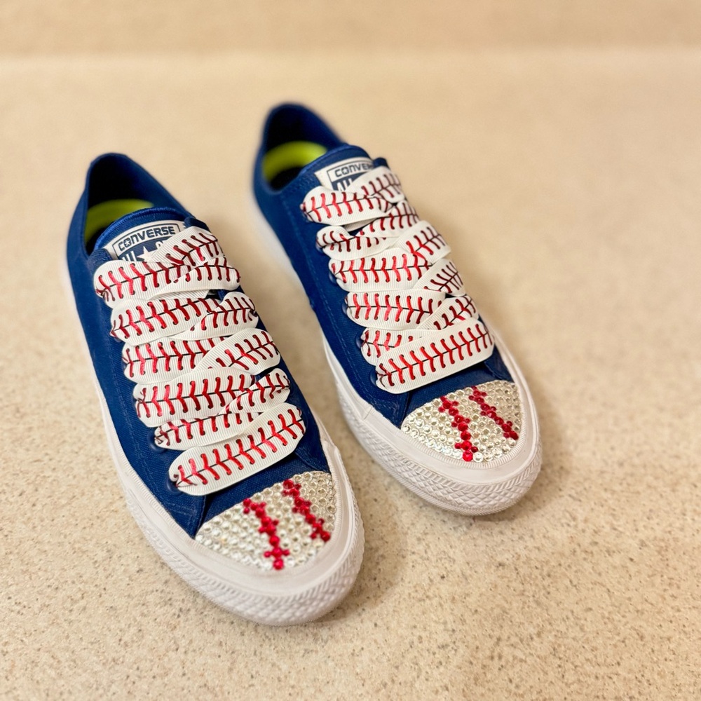 Converse Blue BLING toe cap neakers with Baseball Stitch Laces - Picture 6 of 13